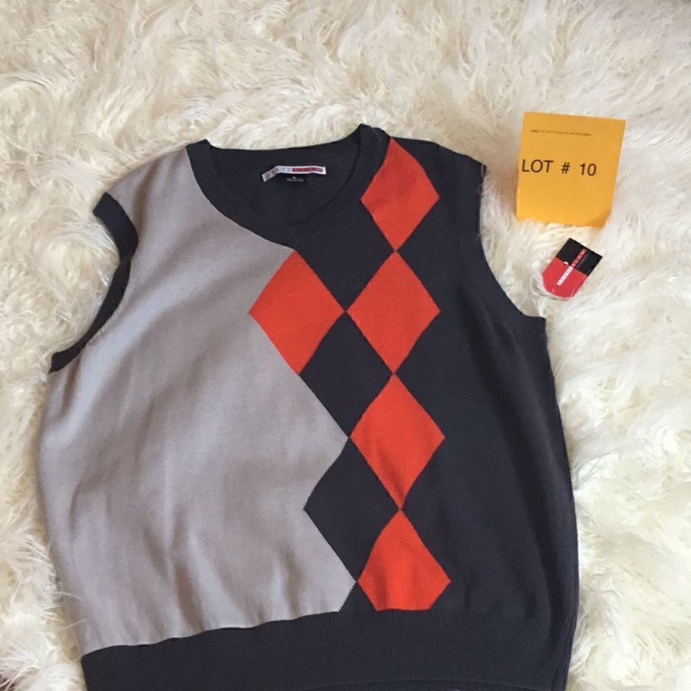 Men’s golf vest in grays & bright orange in size M